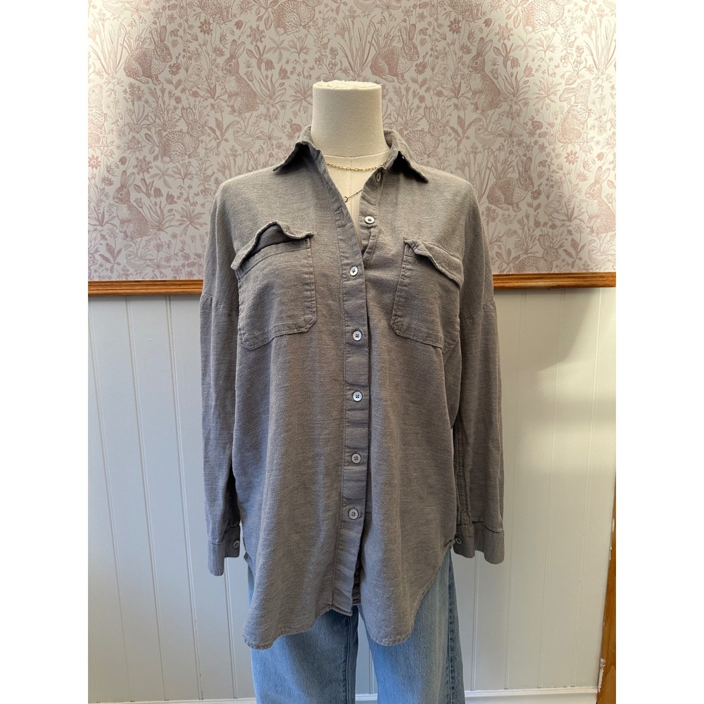 Babaton The Group Grey Cotton Wool Oversized Button-Up Shirt - Picture 3 of 9